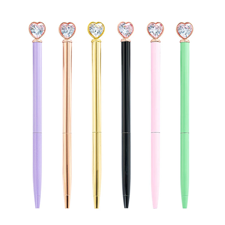 JH 2023 Fashion Design Bling Slim Ballpoint Pen Cute Lady Gift Heart Top Diamond Crystal Pen