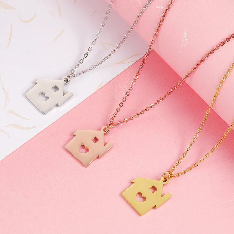 18K Gold Plated Stainless Steel Custom Pendant Female Gift Necklace House Gold Plated Necklace
