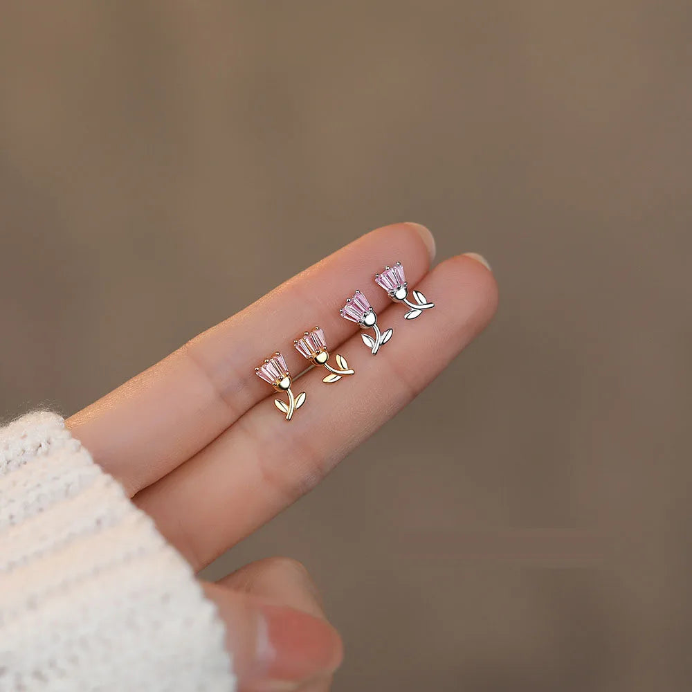Personality Sterling Silver S925 Vintage Flower Earrings Trendy Luxury Pink Zircon 925 Sterling Silver Earrings Jewelry