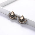Newest Bohemian Glass Fan Shape Stud Earrings Jewelry Vintage Sparkle Crystal Rhinestone Geometric Earrings for Lady