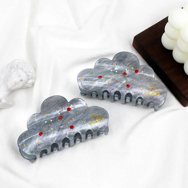 YIYI Rhinestone Hair Clips Zodiac Sign LEO Point Diamond Pattern Text Design Women Pince Cheveux Grey Big Korean Hair Claw