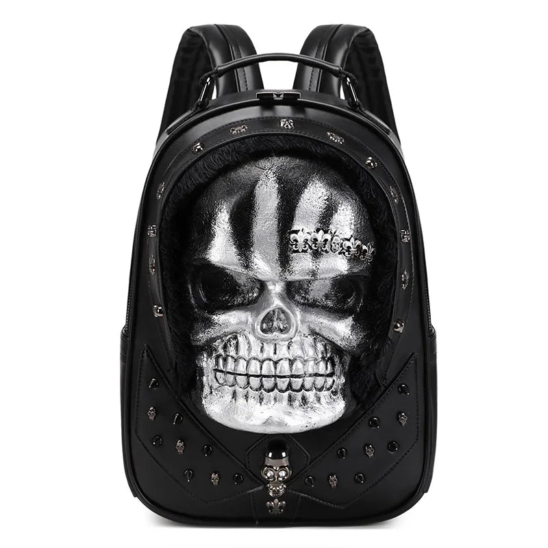 PU Leather 3D Ghost Face Skull School Student Shoulder Laptop Bag Travel Backpack Waterproof Embossed Ghost Head Knapsack