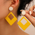 Fashion Summer Girls Party Alloy Earrings Yellow Geometric Rhomboid Drop Dripping Women Earrings Jewelry