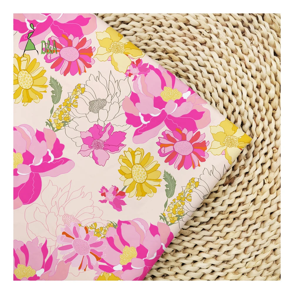 Low MOQ Woven Organic Poplin Pink Floral Printed 100% Cotton Fabric for Garment Dress Home Decor Shirts & Covers Girls & Boys