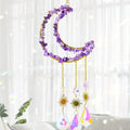 Crystal Glass Prism Suncatcher Hanging Ornament Natural Amethyst Healing Stone Chips Copper Sheet Moon Shape Sun Catcher Hanging