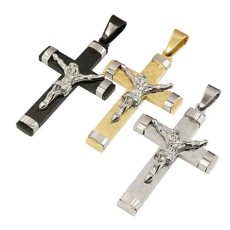 Religious Crucifix Stainless Steel Gold Plated Jesus Cross Pendant Necklace Jewelry
