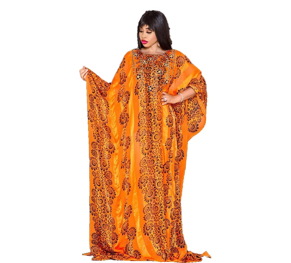 Berserk African Clothing for Women Chiffon Printing Women Dress Plus Size Elegant Rhinestone African Clothing Women
