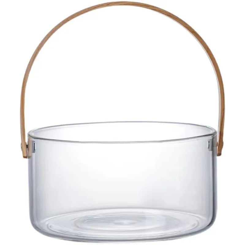 Wonder Modern High Borosilicate Glass Plate Fruit Storage with Handle Eco-Friendly Wholesale Big Sizes