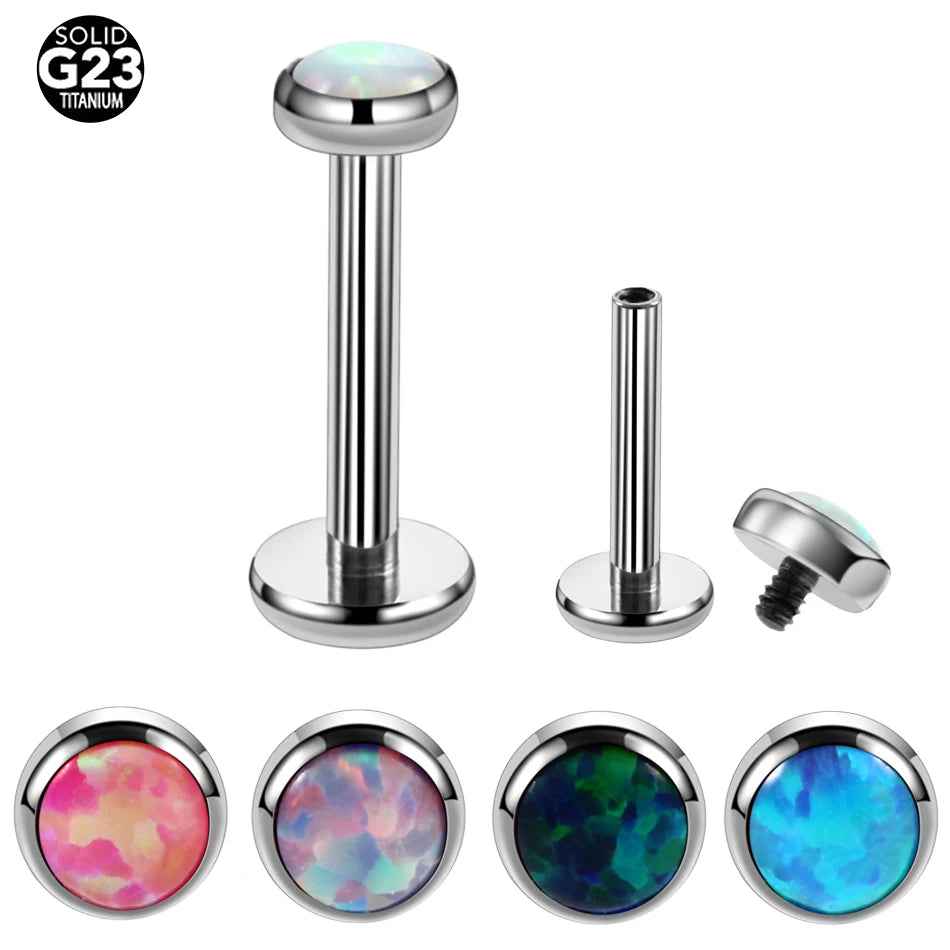 G23 Titanium Opal Lip Piercings Internal Thread Labret Studs Tragus Piercing Labret Rings 16G Body Jewelry