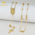 Religious Jewelry Stainless Steel Gold Plated Virgin Mary Prayer Beads Cross Pendant 18K Rosary Necklace