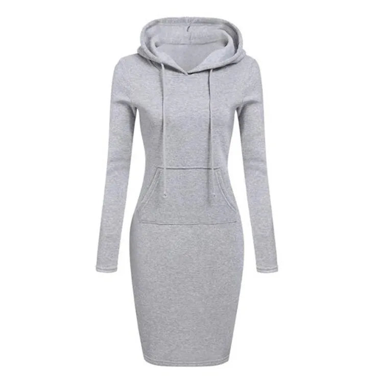 New Fashion Woman Hoodie Dresses Long Sleeve Hoodie Casual Solid Hooded Dresses With Pockets for Women
