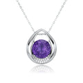 YBO Luxury 925 Sterling Silver Pendant Necklace Trendy Natural Amethyst Gemstone Rhodium Plated for Women for Weddings Parties