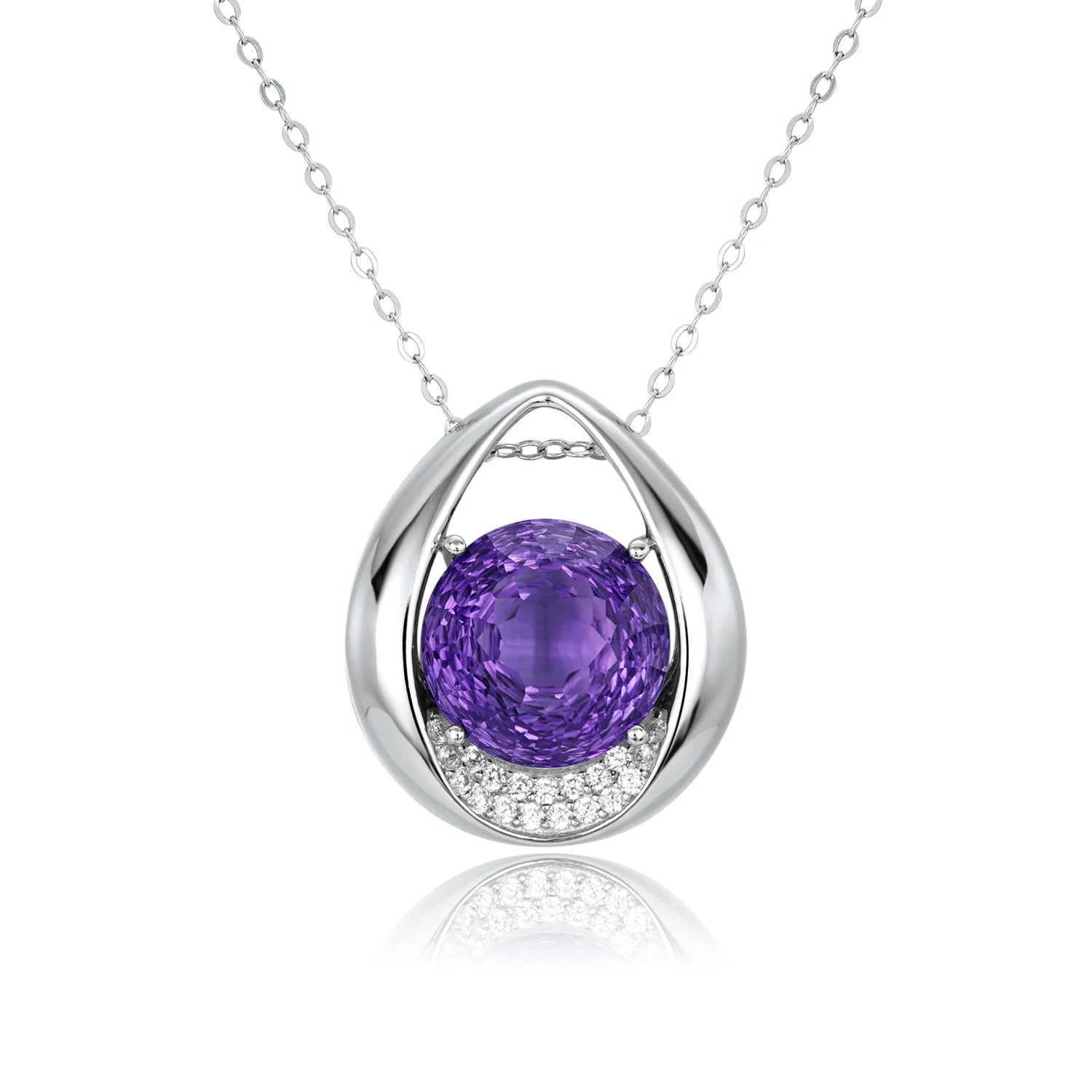 YBO Luxury 925 Sterling Silver Pendant Necklace Trendy Natural Amethyst Gemstone Rhodium Plated for Women for Weddings Parties