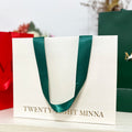 Custom Recycled Ivory Clothes Packaging Gift Bag With Ribbon Handle Luxury Cream Beige Shopping Paper Bags With Your Own Log