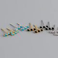 Real 925 Sterling Silver Blue Turquoise Zircon Strip Geometric Bar Stud Earrings for Women Bohemian  Office Jewelry