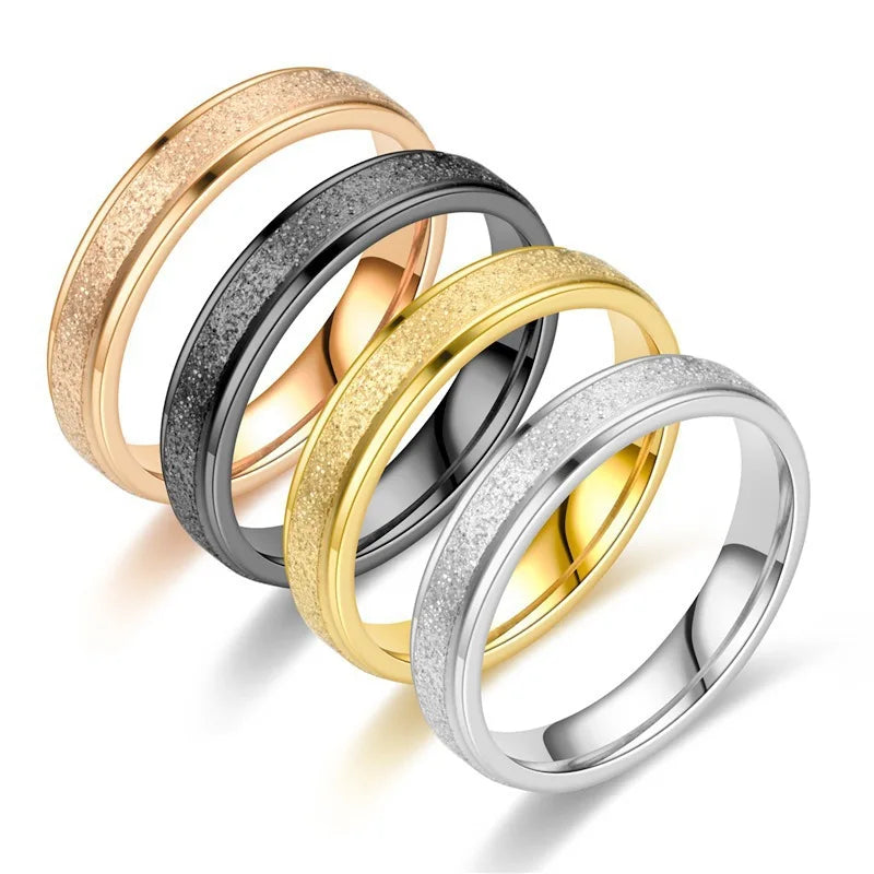 Simple 4mm Width Tarnish Free 18K Gold Silver Rose Plated Stainless Steel Band Rings Jewelry for Woman Man