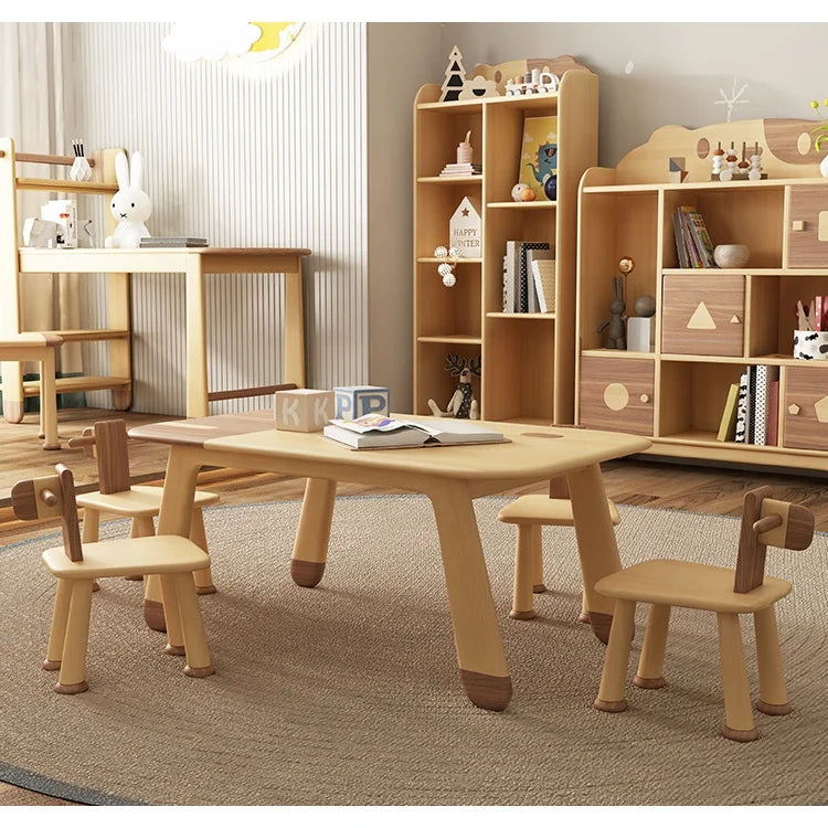 Solid Wood Children's Dining Table Set New Design KIDS Furniture Walnut and Beech for Bedroom or Kindergarten