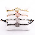 Fashion Classic Design CZ Pave Crown Charm Stainless Steel Beads Braided Macrame Friendship Bracelet Men Women