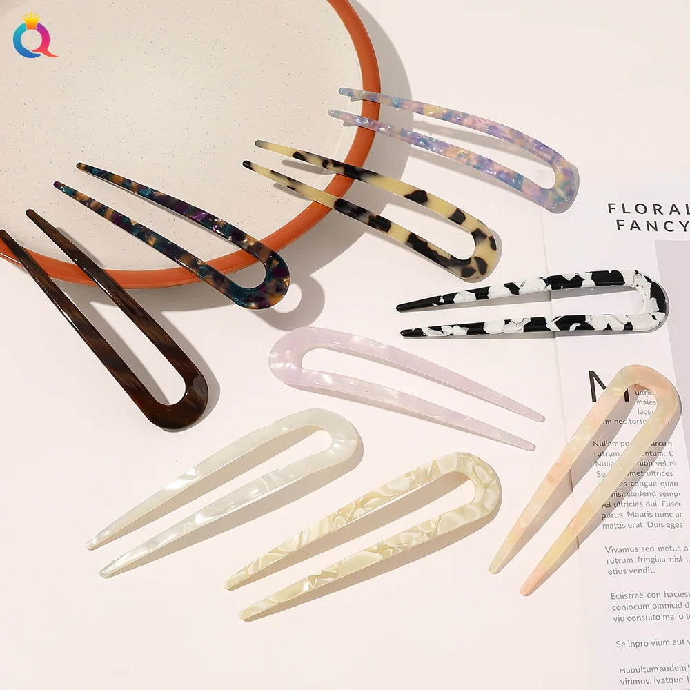 Qiyue Women's Leopard Acetate Hair Stick Bun Chignon Styling Tool