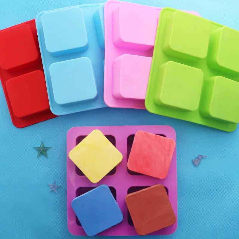 Saffron Square Soap Mold 4 Cavity Factory Directly Supply Good Price Silicone Soaps Handmade square Molds