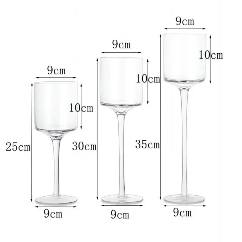 3.5 Inches Diameter 3 Pcs Set Glass Tea Light Holder Tall Goblet Candle Holder Eco-Friendly for Wedding Christmas Table