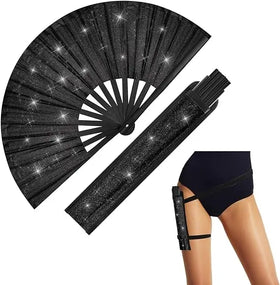 New 13-Inch Pride Outfits Rave Accessories Flash Hand Fan Holder Bamboo Folding Fabric Case Bag with Painted Decoration