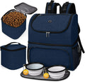 Outdoor Pet Dog Travel Food Bag Pet Accessories Storage Backpack with 2 Lined Food Carriers Bag and Collapsible Bowls