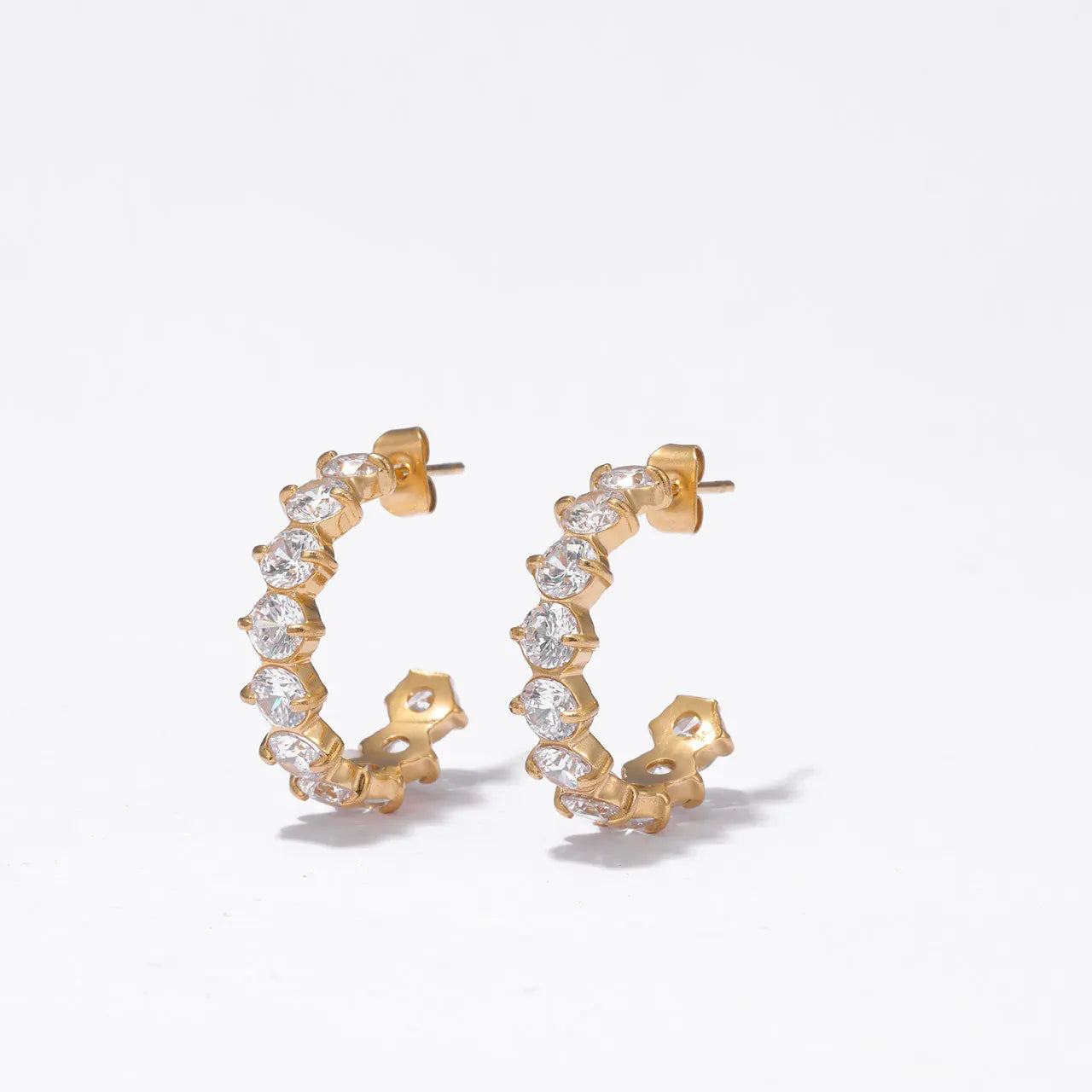 Elegant Minimalist Hoop Earings Stainless Steel Green Cubic Zirconia Piercing Earrings Women Luxury