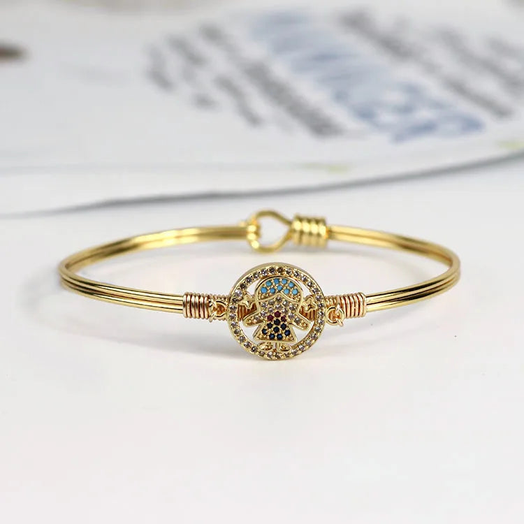 BA1028 Fashion Bangle Jewelry Gold Plated Diamond CZ Micro Pave Girl Kids Charm Women Bracelet Bangles