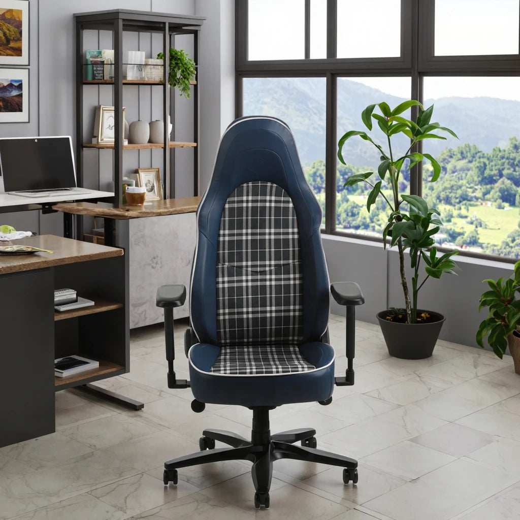 Hobot Ergonomic Stainless Steel Computer Chair PU Leather Gaming Seat with Magnetic Headrest Plaid Fabric for Gamers