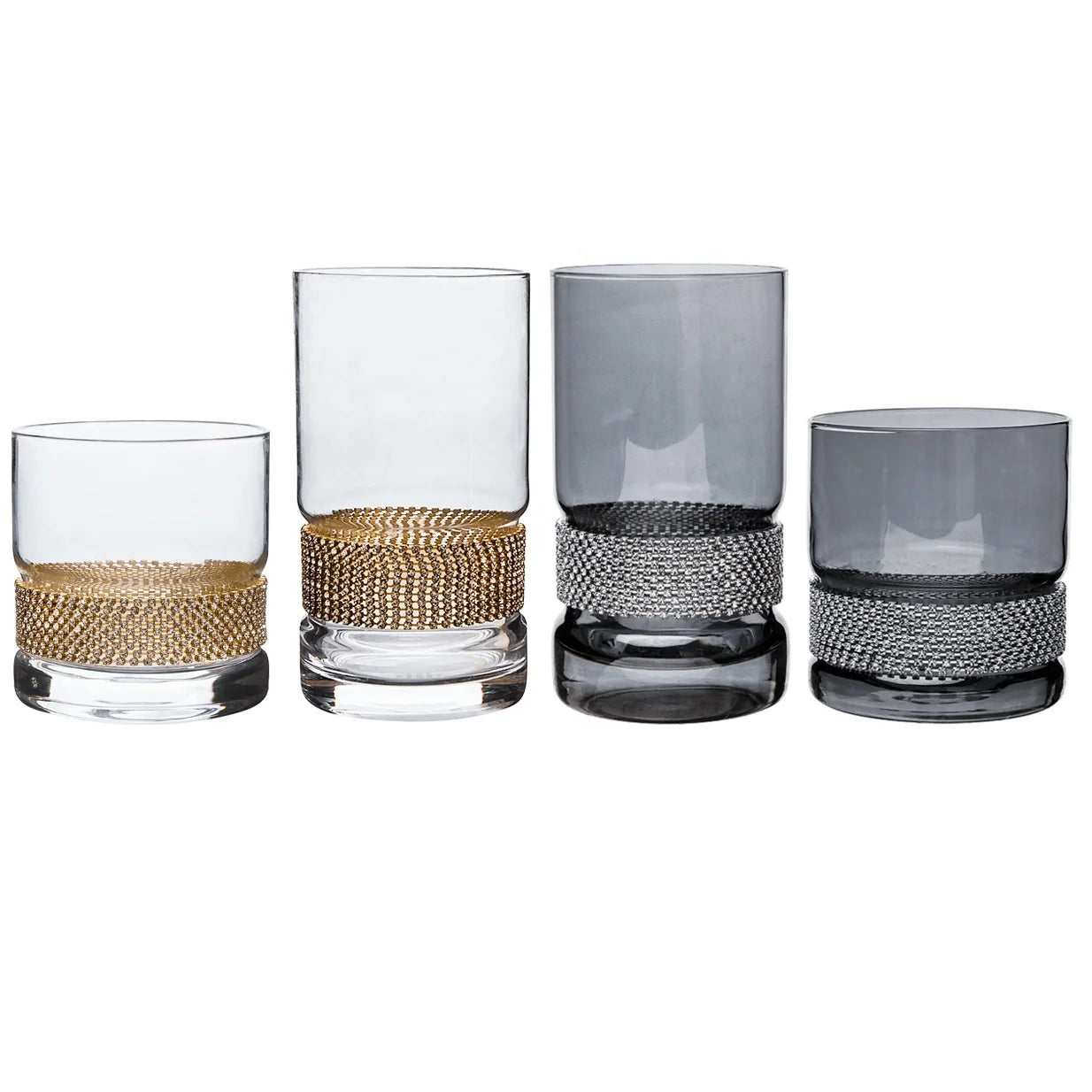 Light Luxury Handmade Diamond Wrapped Crystal Glass Drinking Cups Custom Logo Transparent Mouth Blown Cupping Set Party Coffee