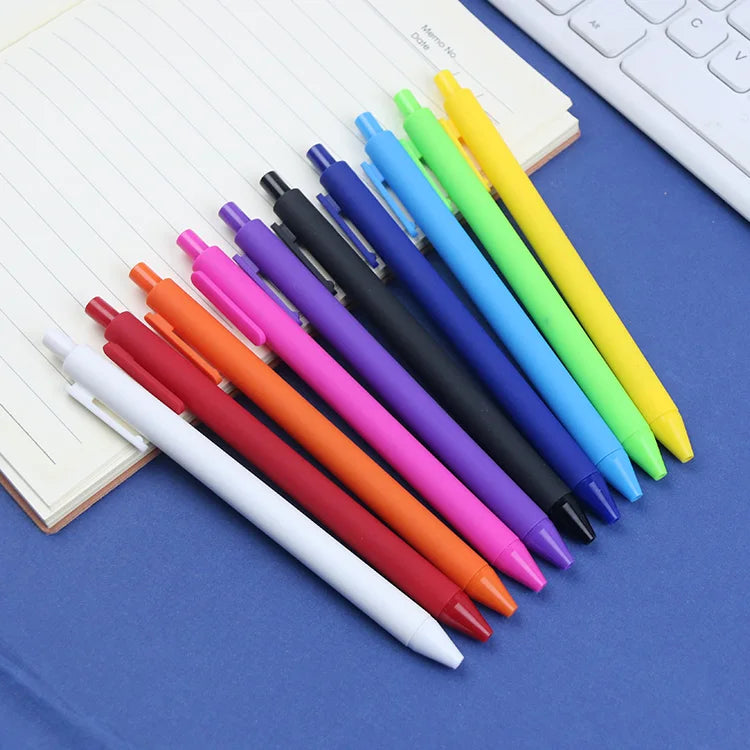 BKS Retractable Cheap Multicolor Macaron Promotion Candy Rainbow Color Rubber Plastic Ball Pen with Logo for Gift Office School