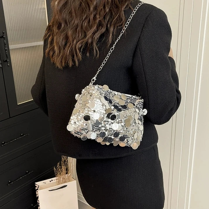 Factory Price Shiny Crossbody Bag Feminine Evening Square Bag Sequin Shoulder Bag Eye-Catching Bling Girl's Bag