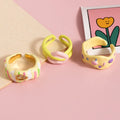 Fashion Jewelry Y2K Women's Handmade Oil Drop Enamel Rings Cream Colorful Open Adjustable Gemstone Finger Rings for Girls Gifts