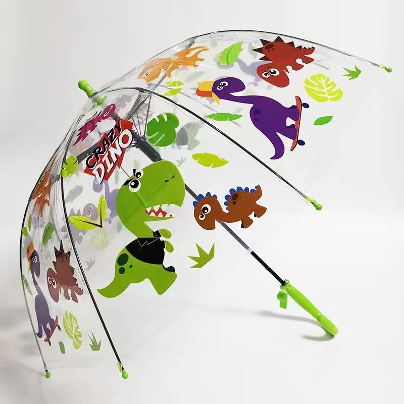 Children Kids Full Automatic Windproof Clear Straight Umbrella Folding Rain Gear Carton Design Budget-friendly Polyester for