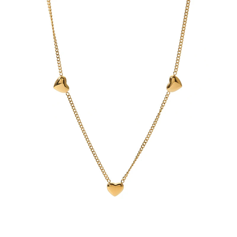 Hot Selling Classic Stainless Steel 18K Gold Plated Multiple Heart Charms Choker Necklace Non Tarnish Jewelry for Anniversary
