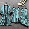 Women's Underwear Pajamas Sets Lingerie Dress Sexy Silk Satin Robe 4pcs Sleepwear Cami Top Stain Pjs for Women