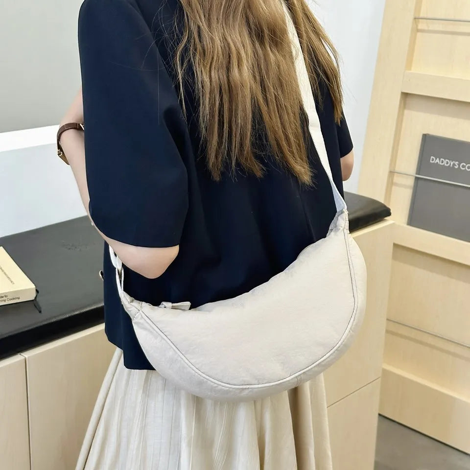 Portable Lightweight Women's Shoulder Hobos Bags Versatile Simple Ladies Armpit Half Moon Bag Fashion Solid Color Female Purse