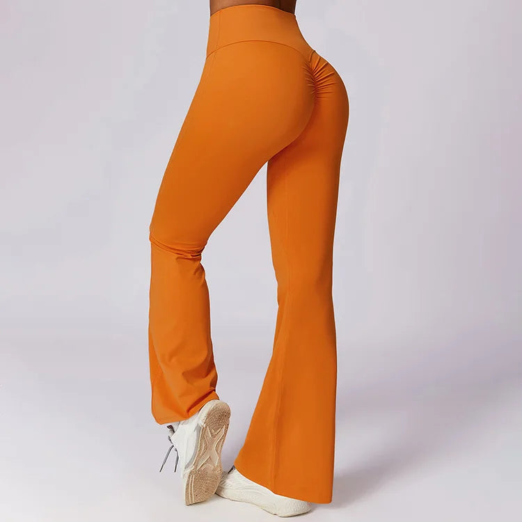 New Fashion High Waist Scrunch Butt Leggings Workout Yoga Solid Color Flare Leggings for Women