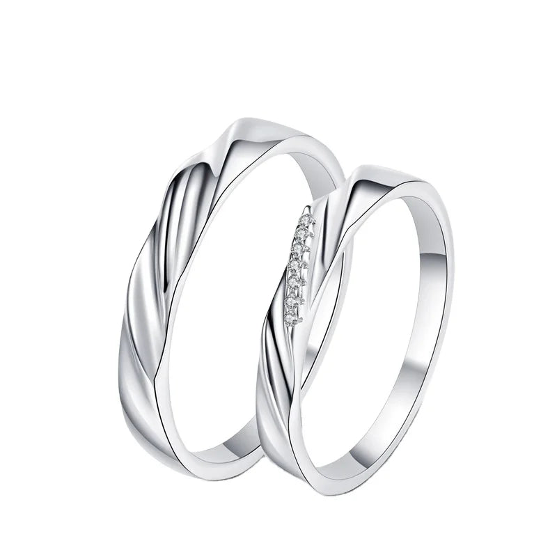 Couple's Engagement Ring Opening Adjustable White Gold Plated 925 Sterling Silver Sparking Moissanite Jewelry Gift for Couple