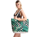 Green Leaves Design Printed Women Single Shoulder Canvas Tote Beach Bag with Rope Handle Shopping Beach Bags