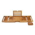 Addreen Luxury Five-Piece Set Extendable Natural Bamboo Bathtub Caddy Trays Bathroom Bed Organizer Tray With Soap Usage
