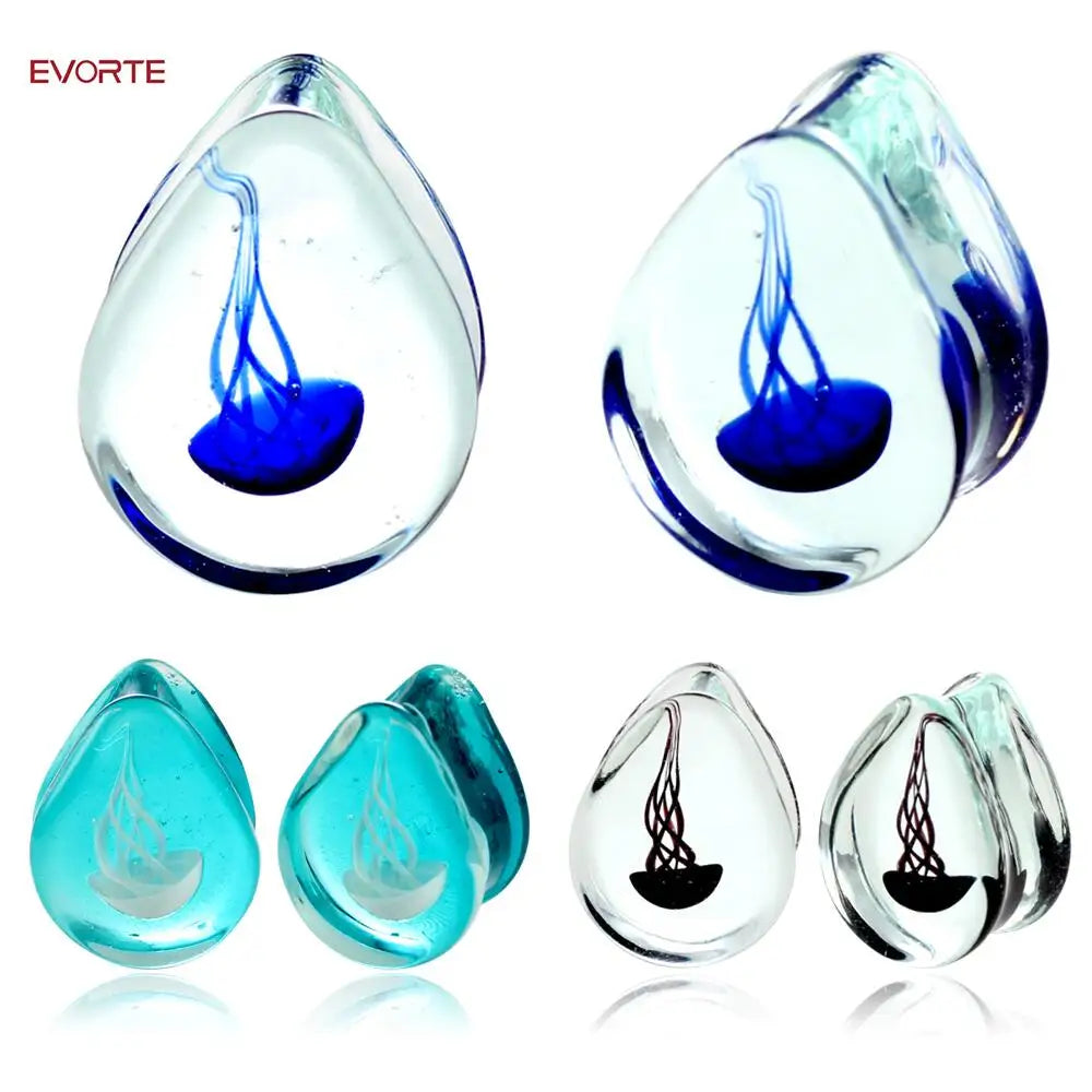 Evorte Wholesale Candy Colors Trendy High Grade Glass Ear Stud Gauges Fresh Tunnel Plugs Ear Expander Stretcher Piercing Jewelry