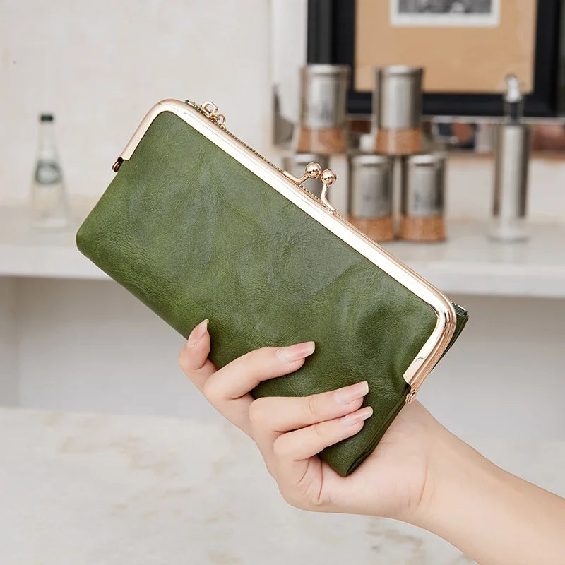 Solid Color Multi Functional Long Wallet Vintage Clutch Coin Purse Women's Card Holder Zipper Wallet MegaBDM
