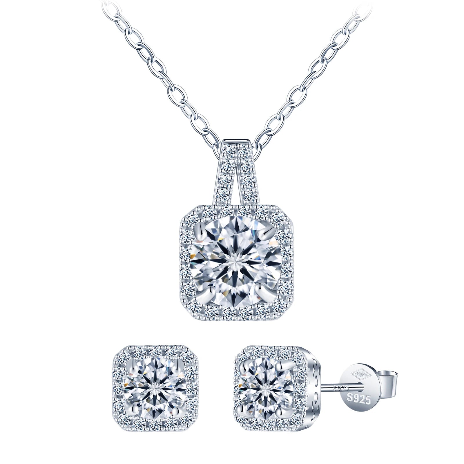 Gra 1ct 6.5mm Moissanite Diamond Earring Necklace 925 Sterling Silver Platinum Plated Women Engagement Fine Jewelry Set