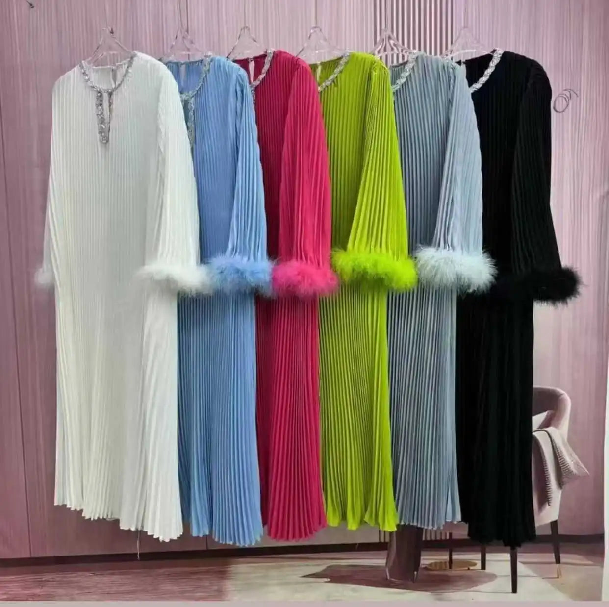 Factory Wholesome  Miyaki  Plus Size Long Pleated Evening Night Elegant Keyhole Neck Abaya Staight Dresses for Women