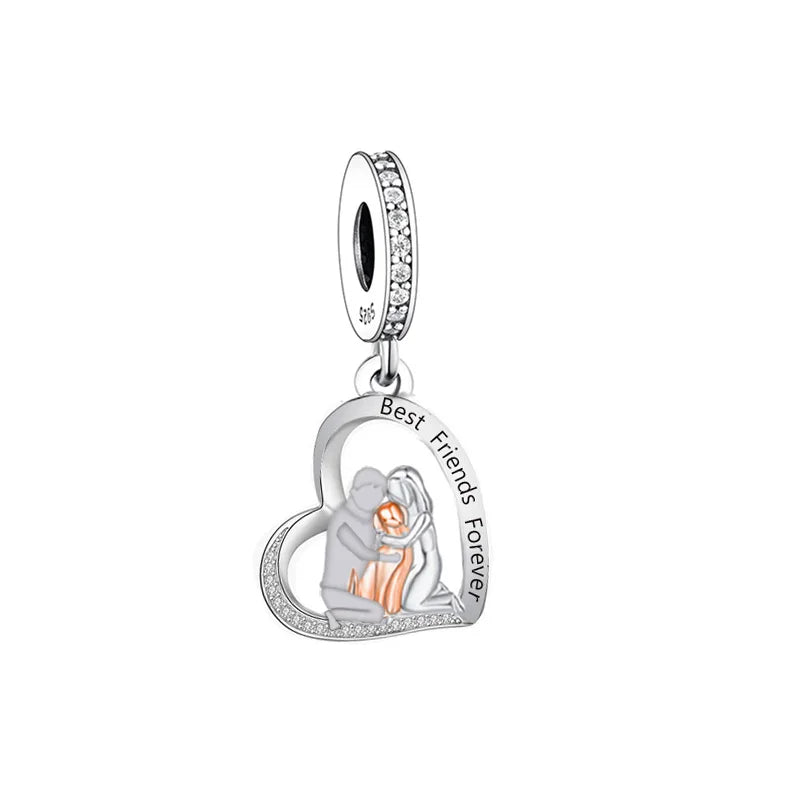 Fit Original Brand Charm Bracelet 925 Silver Boy Girl and Dog Best Friends Forever Bead for Women Jewelry Making 2023