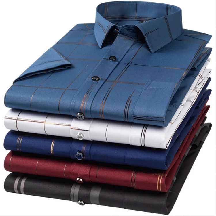 Men's Casual Formal Short-sleeved Bright Shirts Non Iron Business Casual Short-sleeved Shirts