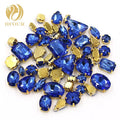 50 Pieces Per Pack Light Blue Color Mixed Shape Sewn Rhinestones With Gold Claws