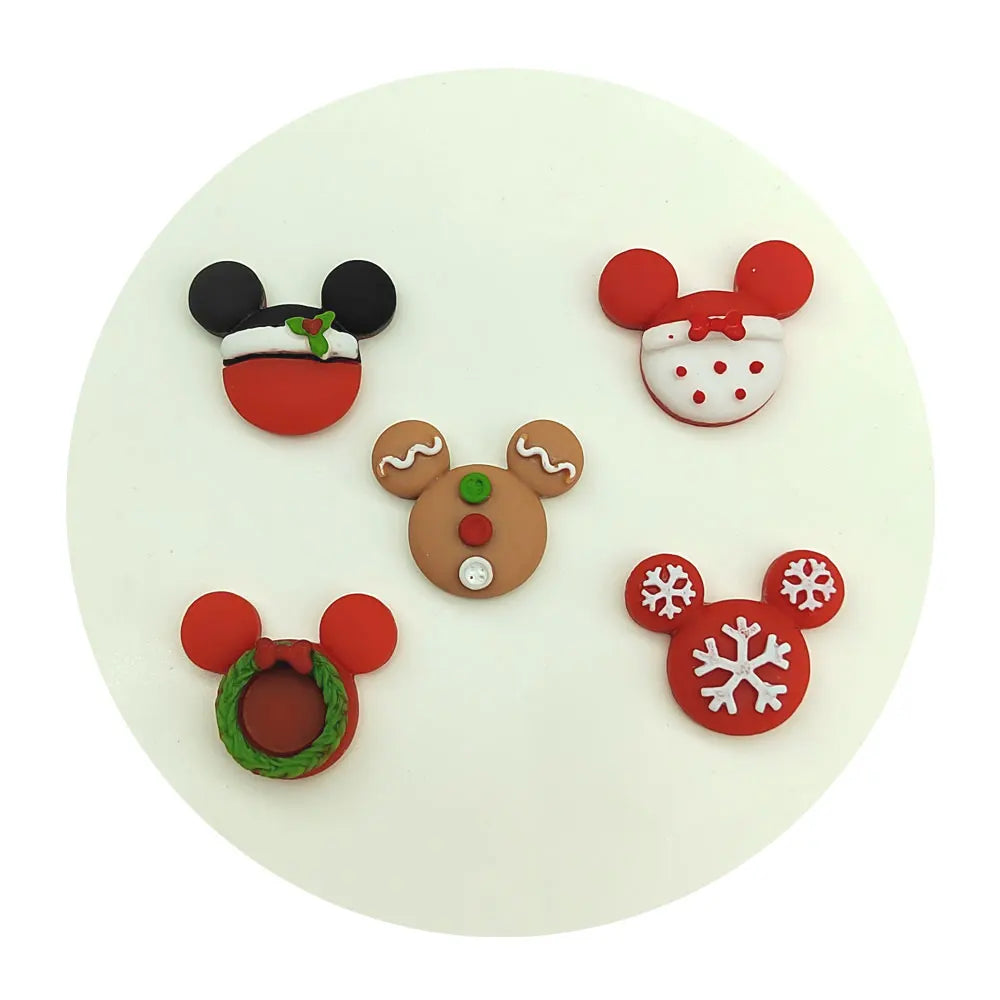 100 Pcs Cute Mini Christmas Cartoon Mouse Head Flat Back Resin Cabochon Phone Deco DIY Scrapbooking Jewelry Findings Components
